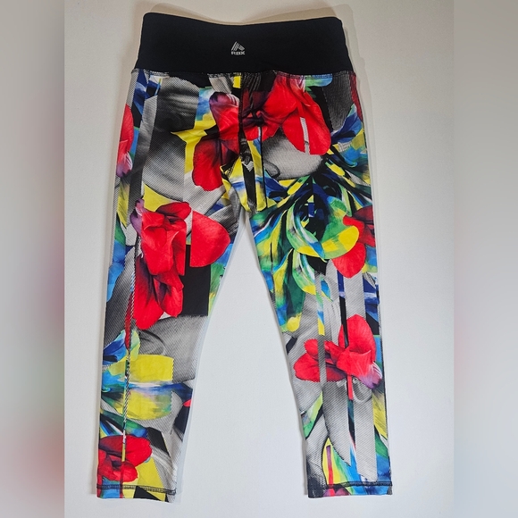 RBX Womens Cropped Leggings Small Multicolor Abstract Yoga Gym Workout Pants - Picture 3 of 5